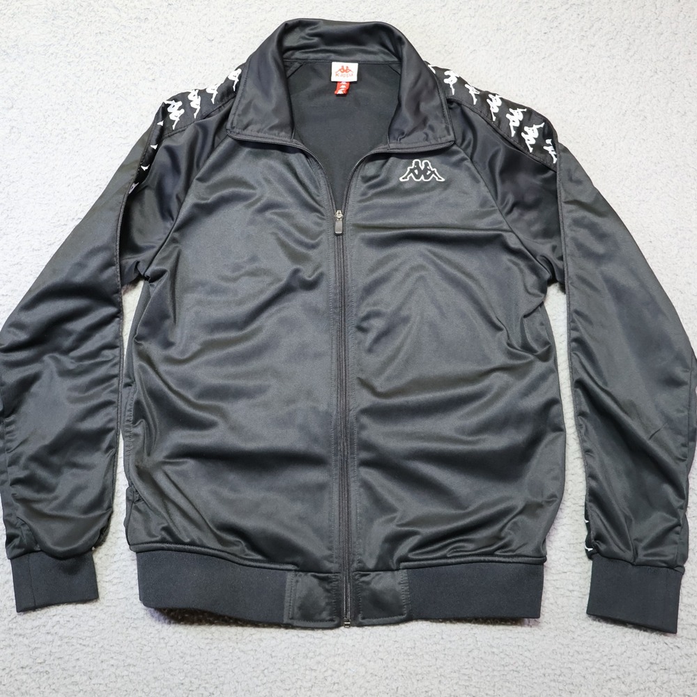 Kappa Banda Track Jacket Mens Medium Black Full Zip Omini Logo Tape Sportswear